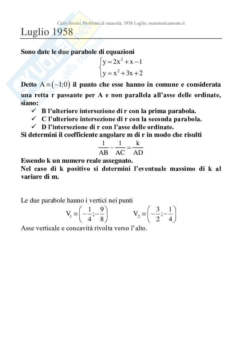 1958 Luglio - Maturità scientifica, prova di matematica Pag. 1