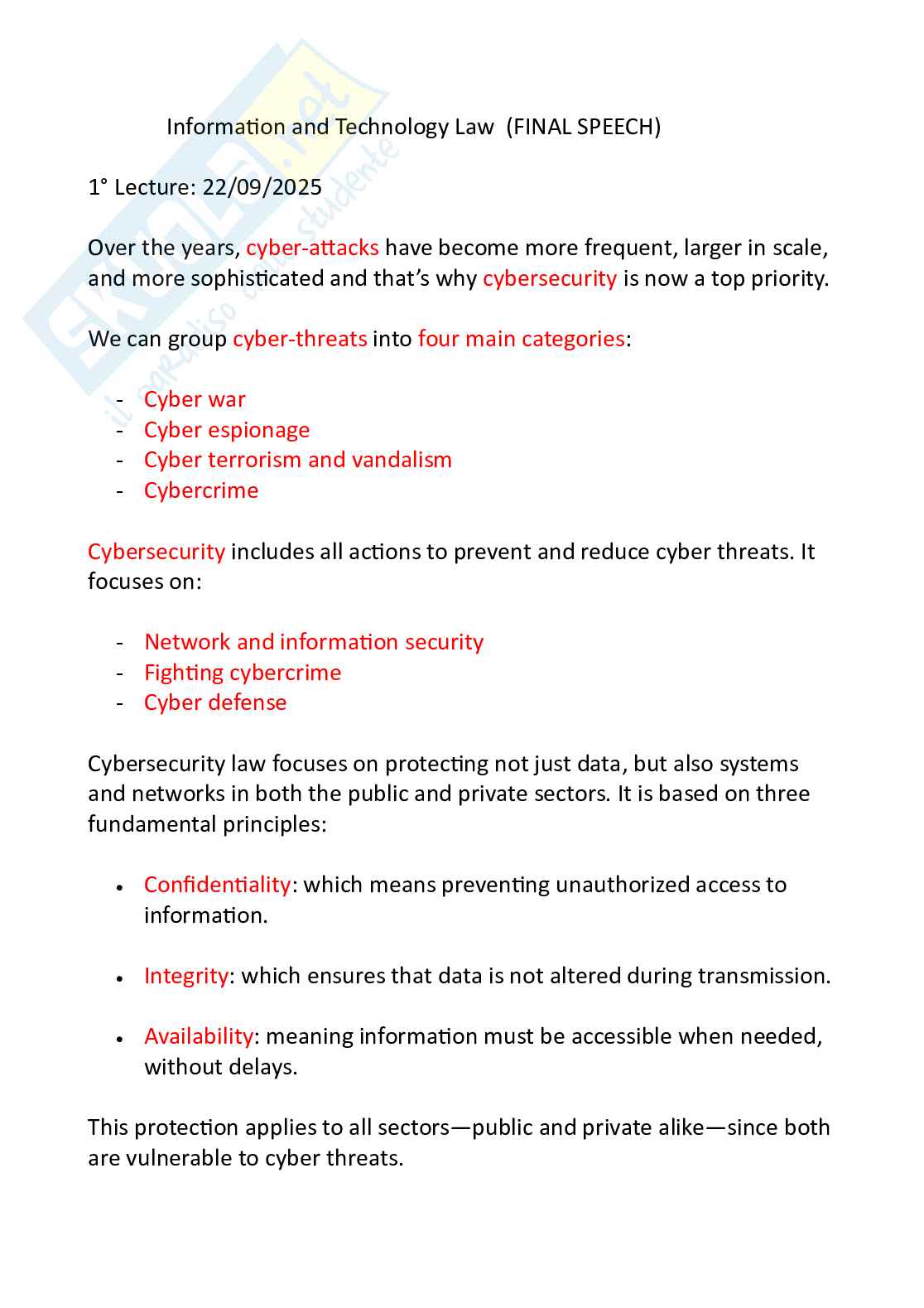 Appunti Information and technology law (parte 1) Pag. 1