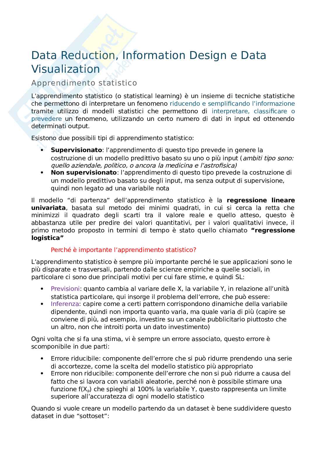 Appunti Data Reduction, Information Design e Data Visualization Pag. 1