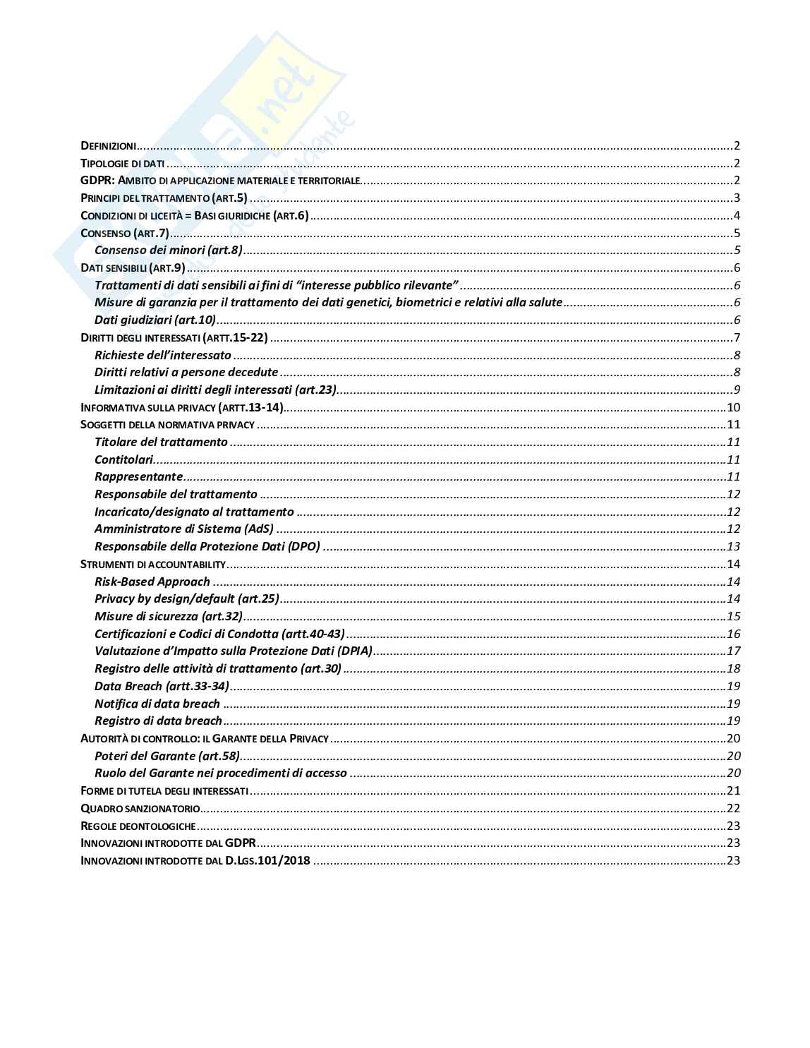 GDPR, Codice Privacy e diritto alla protezione dei dati personali Pag. 1