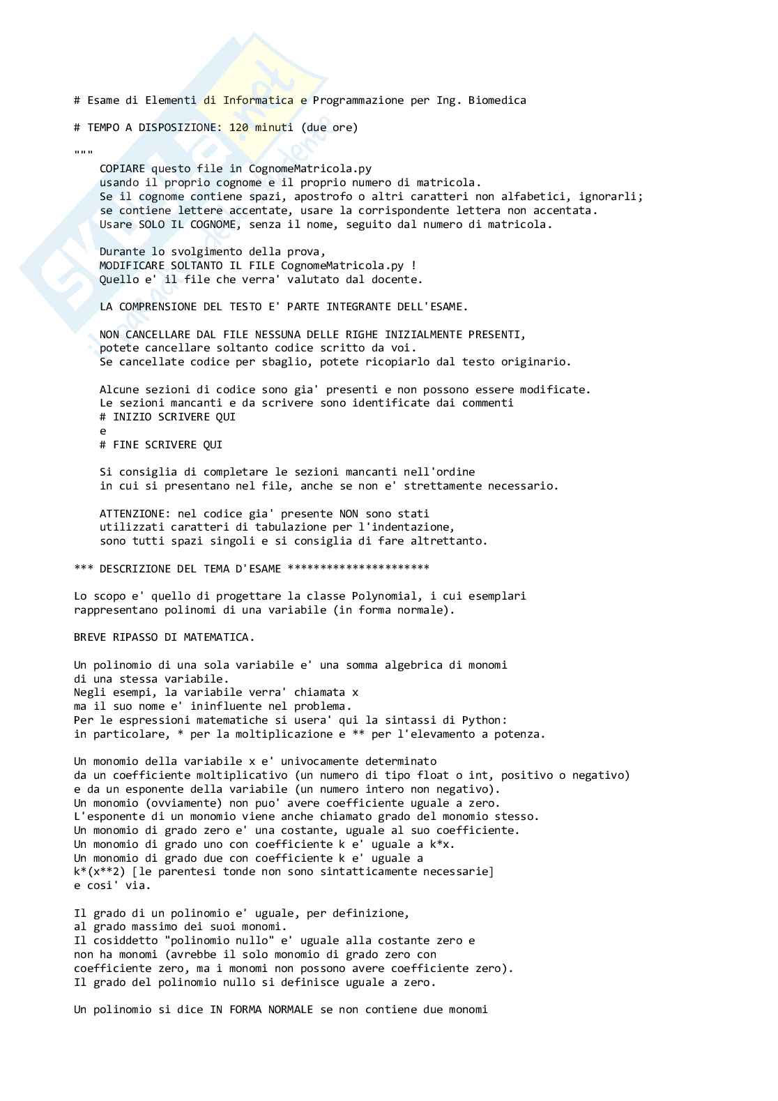 Elementi di informatica e programmazione: esame gennaio 2025 Pag. 1