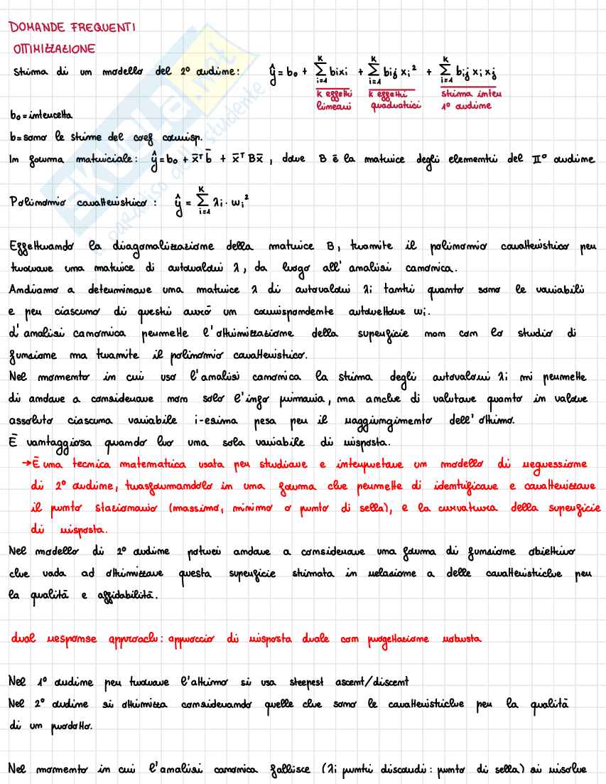 Domande con risposte/ schemi riassuntivi Statistica per la sperimentazione e le previsioni in ambito tecnologico Pag. 1