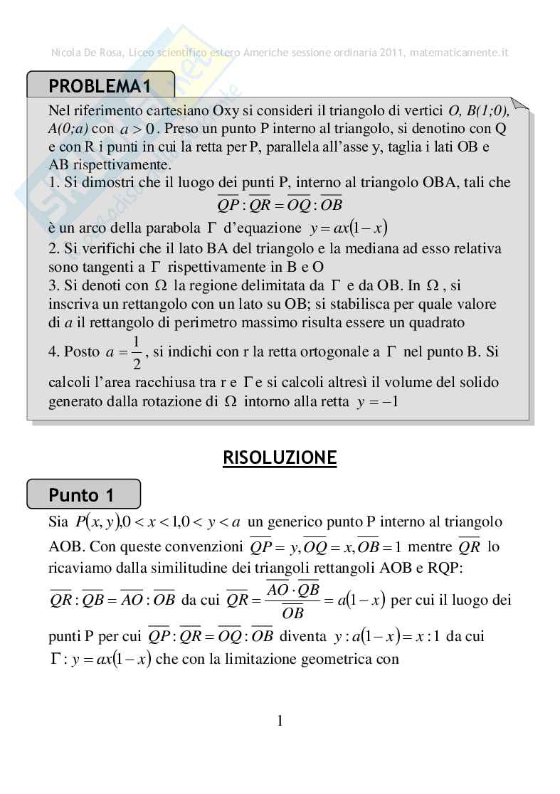 2011 - Liceo scientifico estero (Americhe), sessione ordinaria Pag. 1