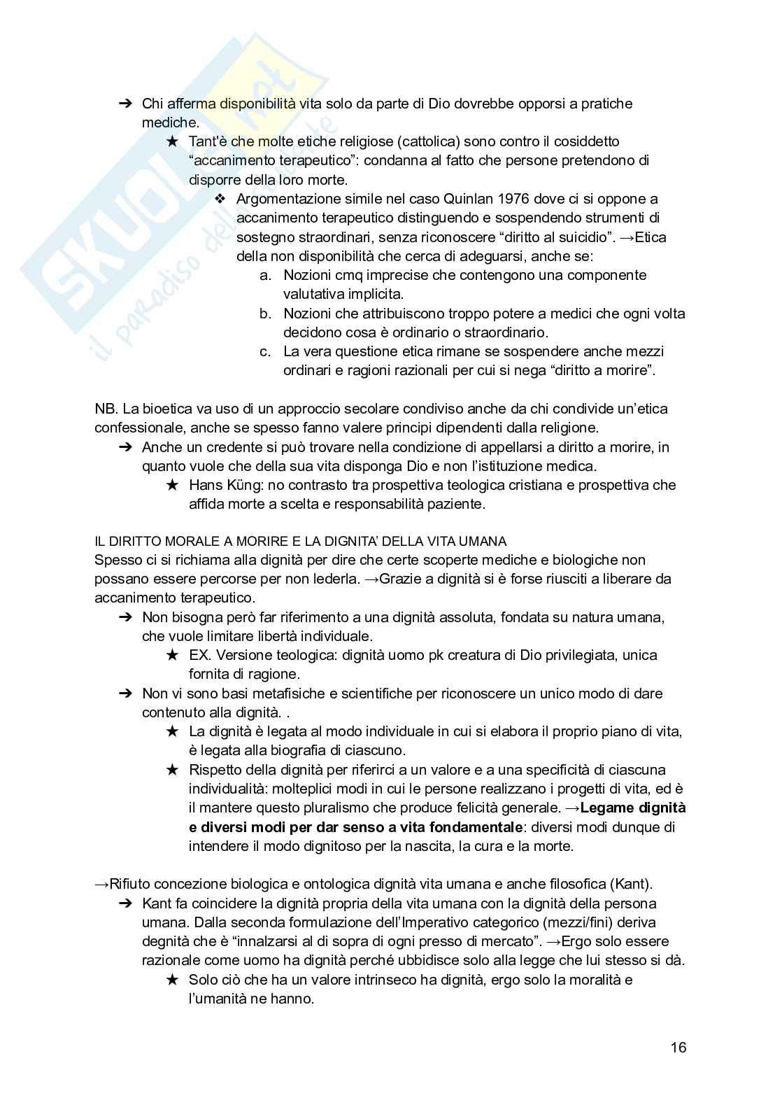 Riassunto esame Bioetica, Prof. Vantin Serena, libro consigliato Bioetica: le scelte morali (cap 1-2-3), Lecaldano Pag. 16