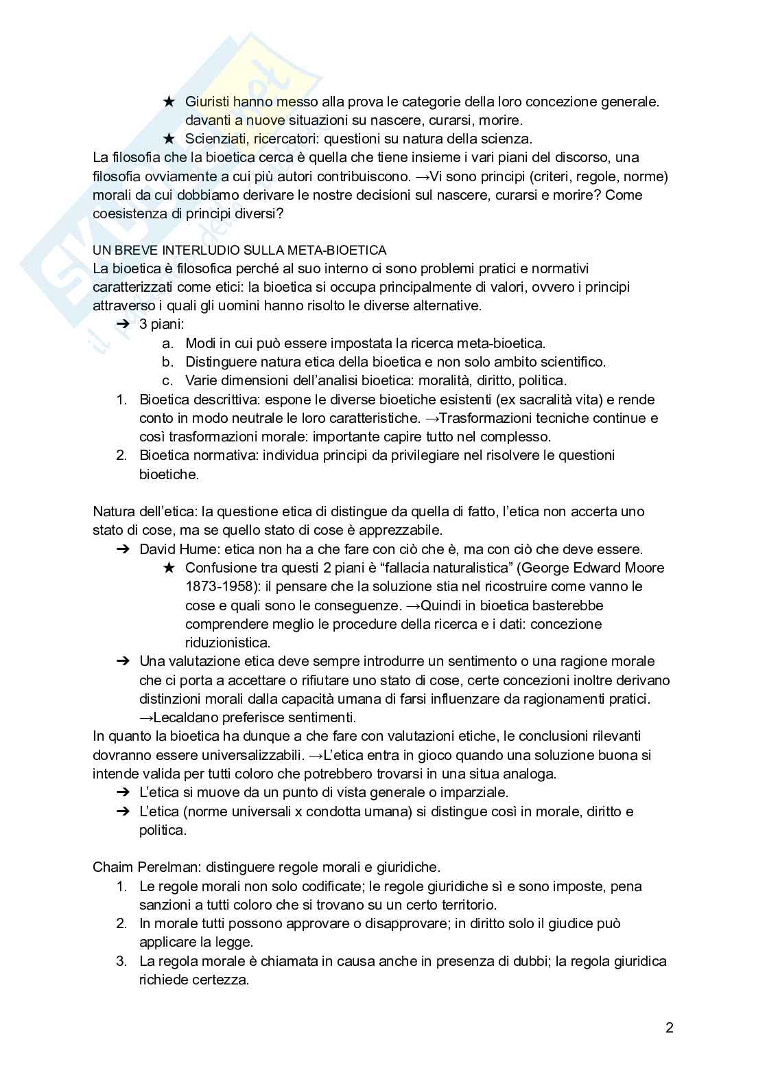 Riassunto esame Bioetica, Prof. Vantin Serena, libro consigliato Bioetica: le scelte morali (cap 1-2-3), Lecaldano Pag. 2