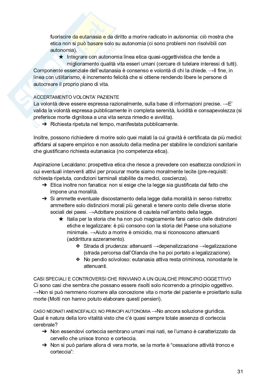 Riassunto esame Bioetica, Prof. Vantin Serena, libro consigliato Bioetica: le scelte morali (cap 1-2-3), Lecaldano Pag. 31
