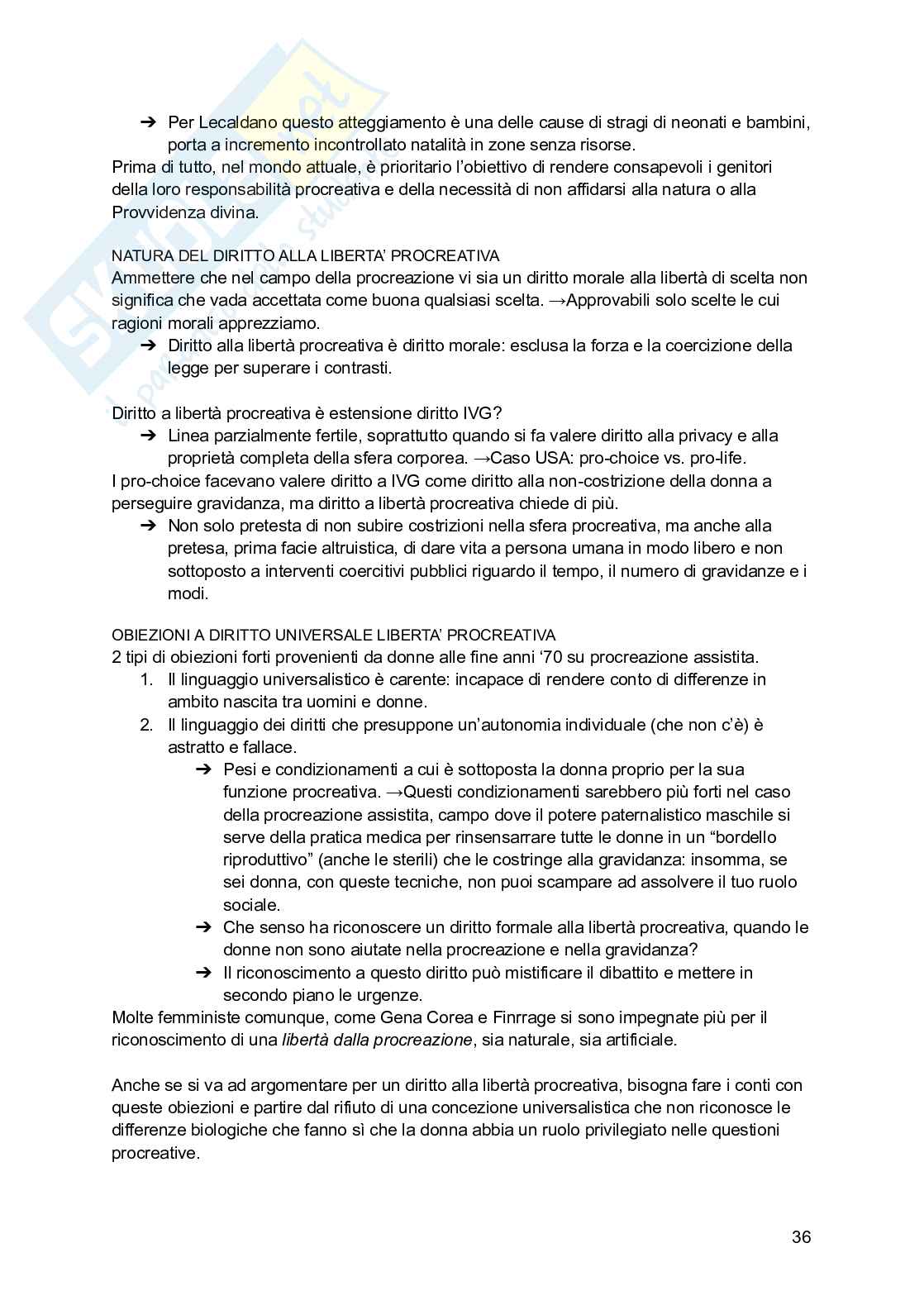 Riassunto esame Bioetica, Prof. Vantin Serena, libro consigliato Bioetica: le scelte morali (cap 1-2-3), Lecaldano Pag. 36