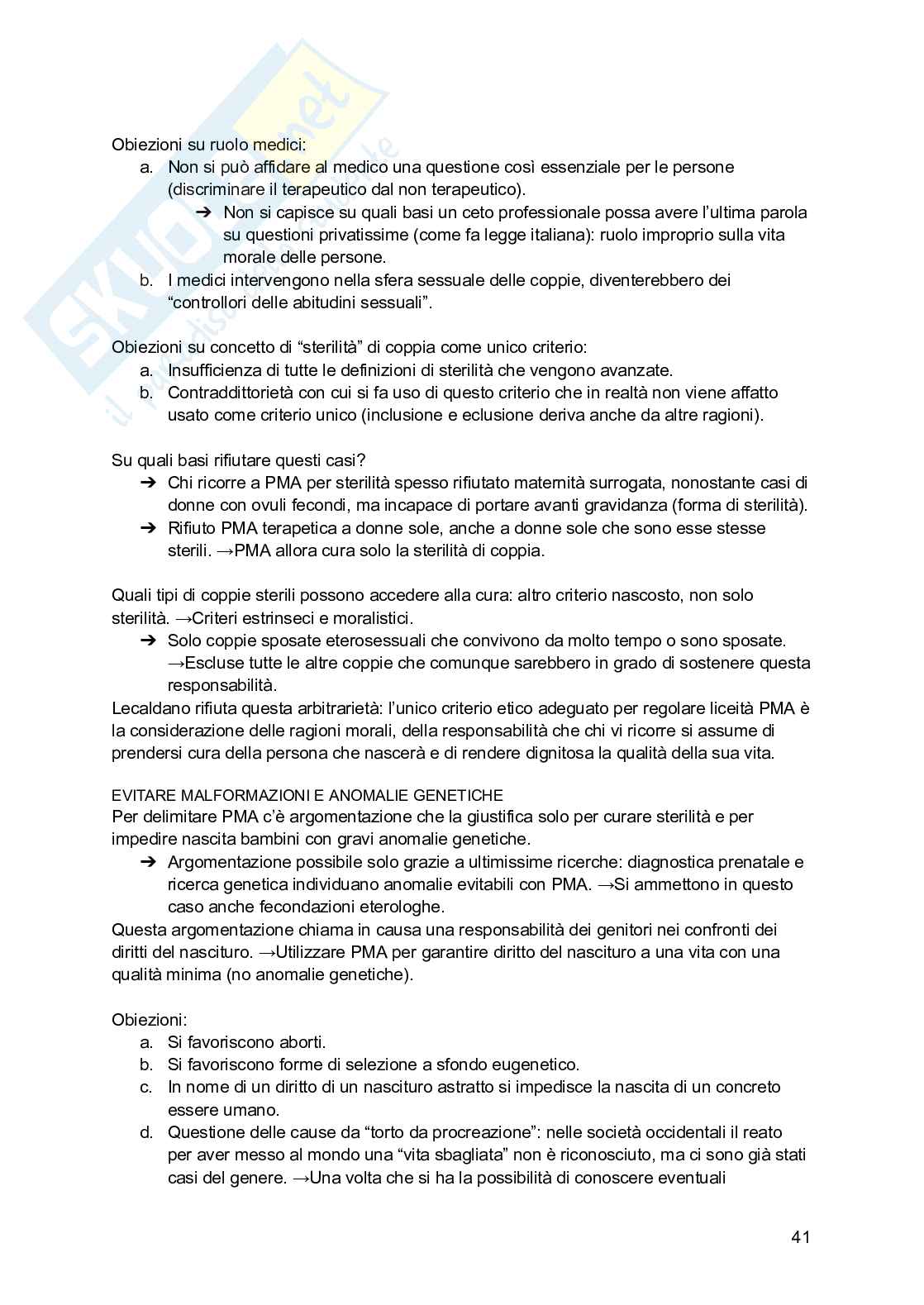 Riassunto esame Bioetica, Prof. Vantin Serena, libro consigliato Bioetica: le scelte morali (cap 1-2-3), Lecaldano Pag. 41