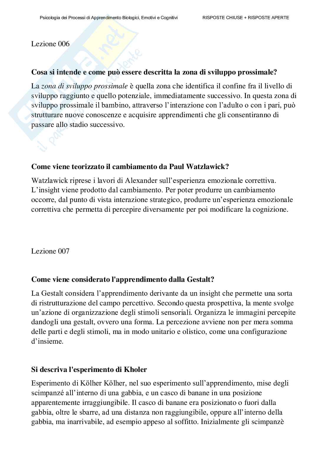 Psicologia dei processi di apprendimento biologici, emotivi e cognitivi - Paniere compilato Pag. 46