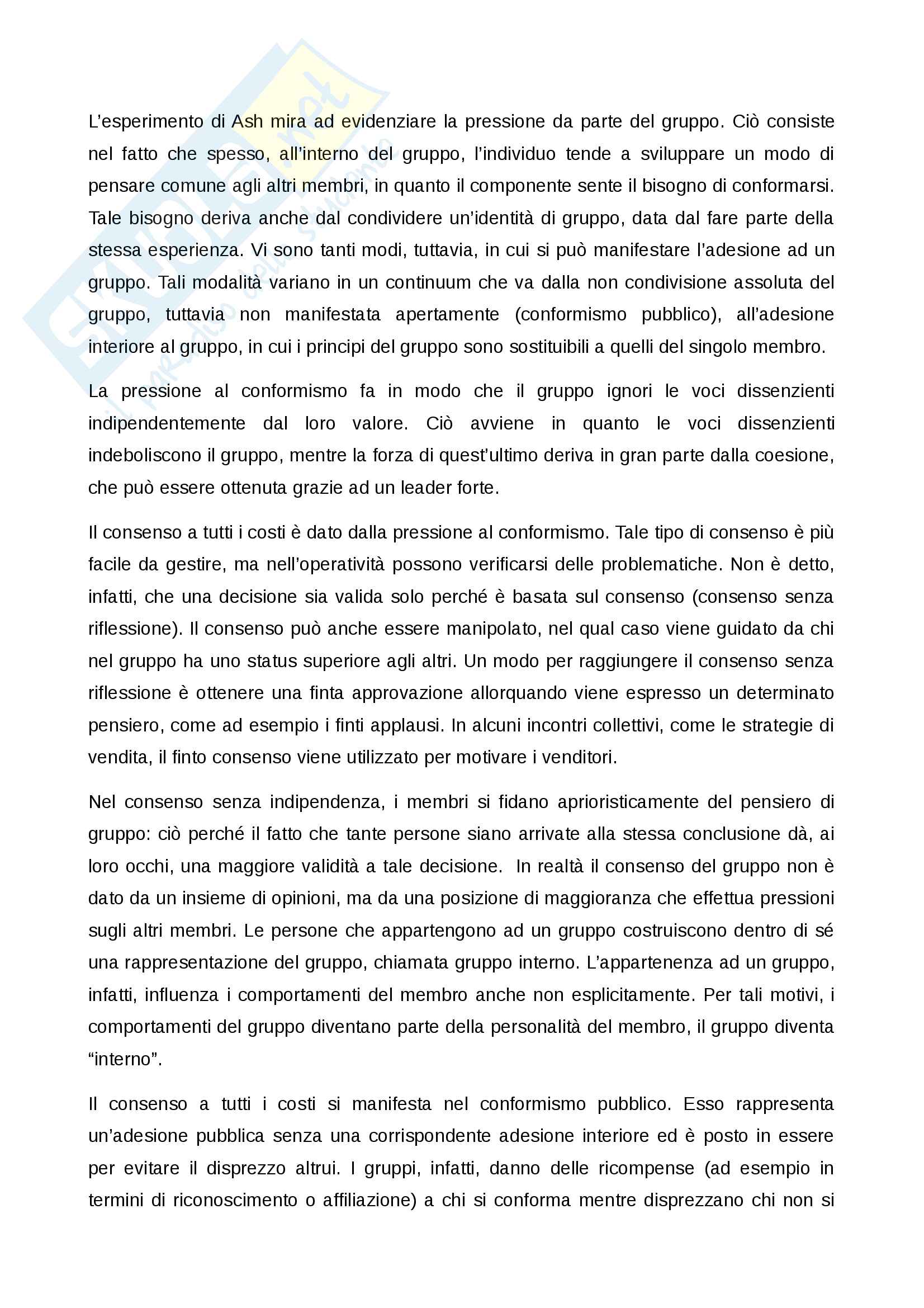 I gruppi - conformismo e minoranze; leadership definizioni - psicologia sociale Pag. 2