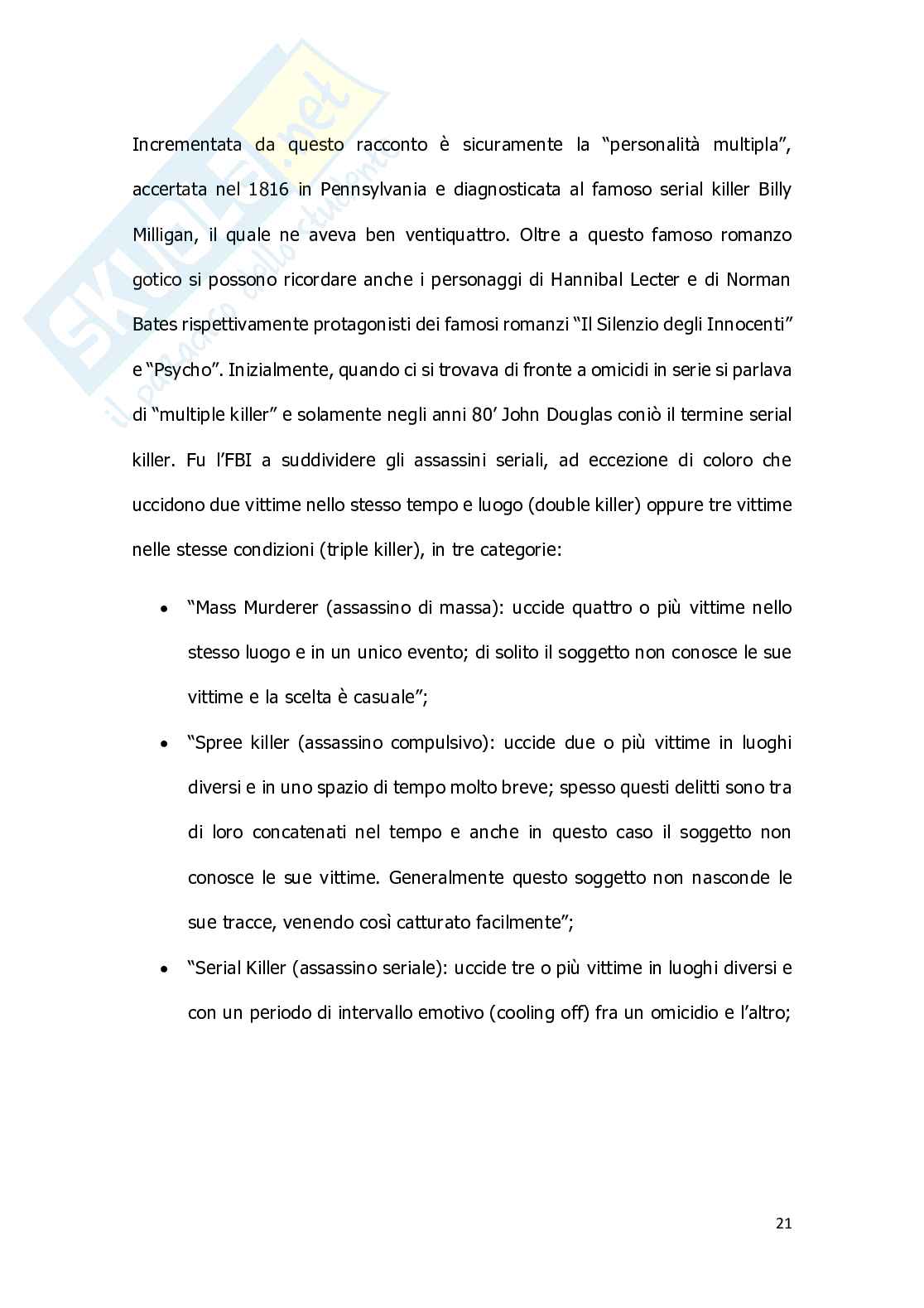 Criminal profiling: la figura del serial killer e il criminal profiling applicato allo studio di un caso italiano: “il mostro di Firenze” Pag. 21