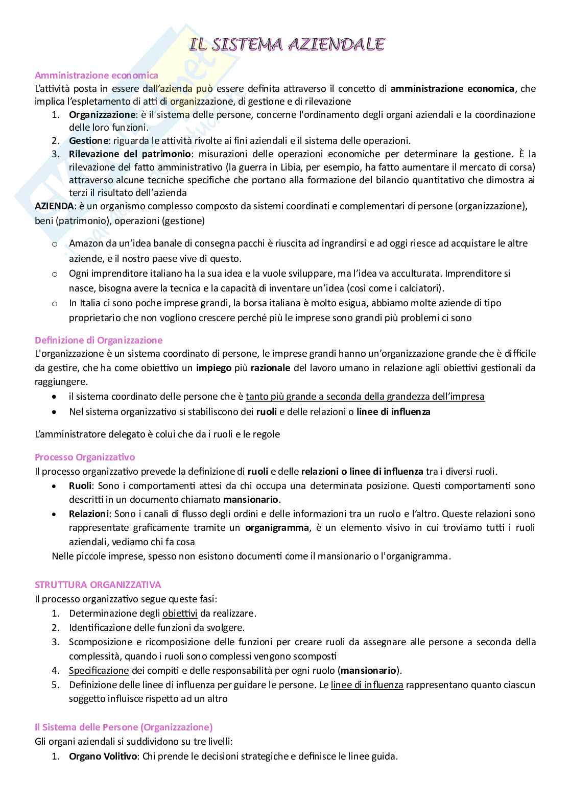 Riassunto esame Economia Aziendale, Prof. Paoloni Mauro, libro consigliato Introduzione ed orientamento allo studio delle aziende, Paoloni   Pag. 6