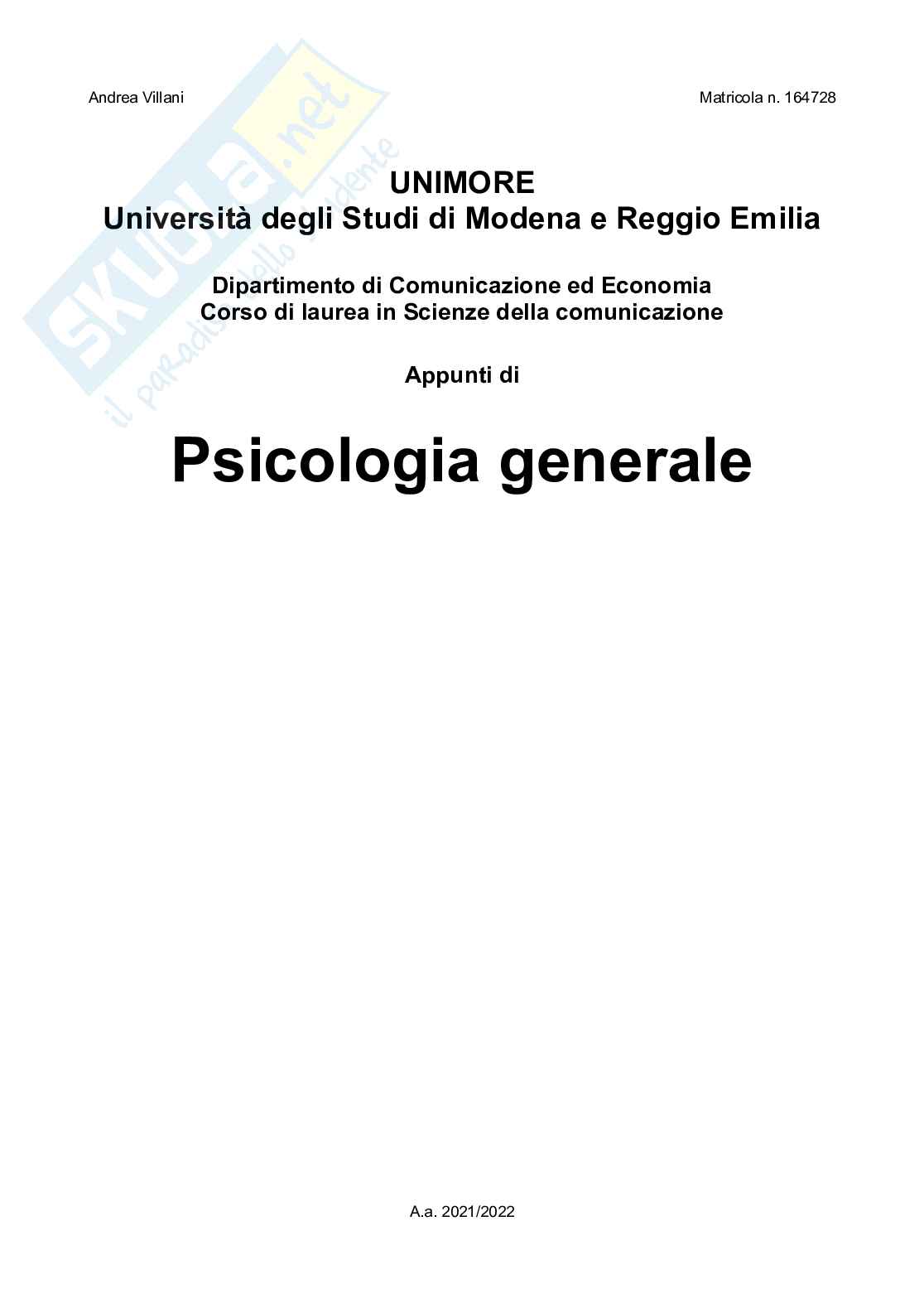 Appunti di Psicologia generale Pag. 1