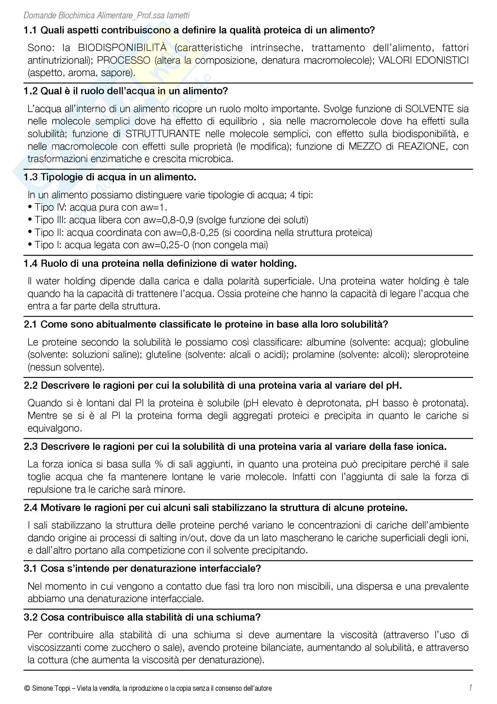 Domande Biochimica Generale e Alimentare (Mod. 1 e 2) Pag. 11