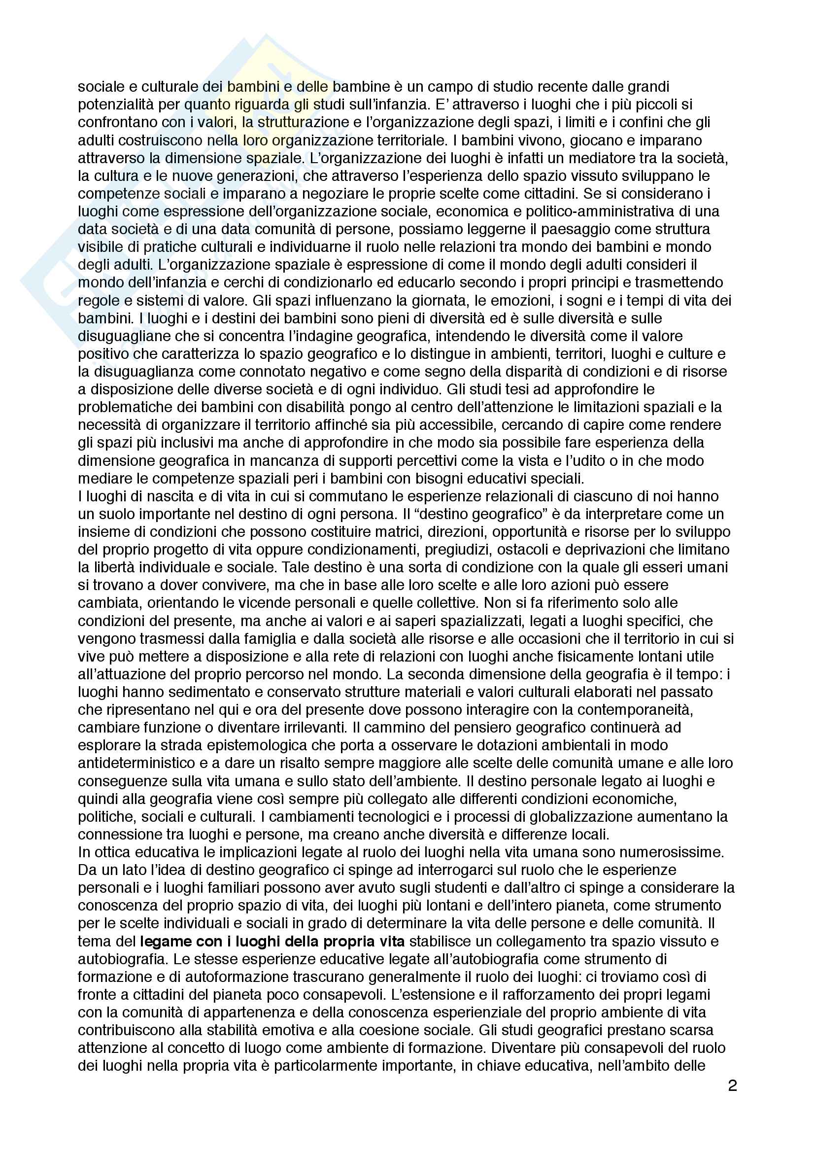 Riassunto esame Geografia, prof.ssa Laura Cassi, libro consigliato "Il mio spazio nel mondo. Geografia per la scuola dell'infanzia e primaria", Cristiano Giorda Pag. 2