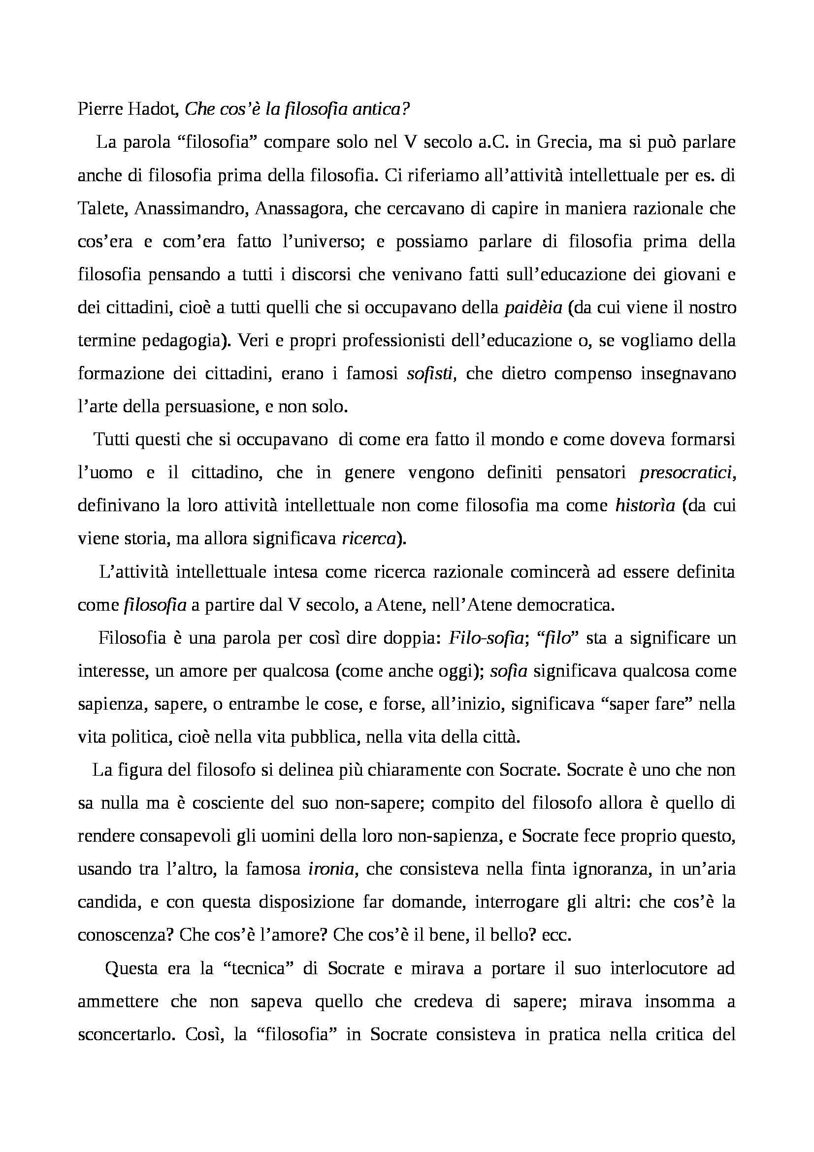 Che Cos è La Filosofia Riassunto
