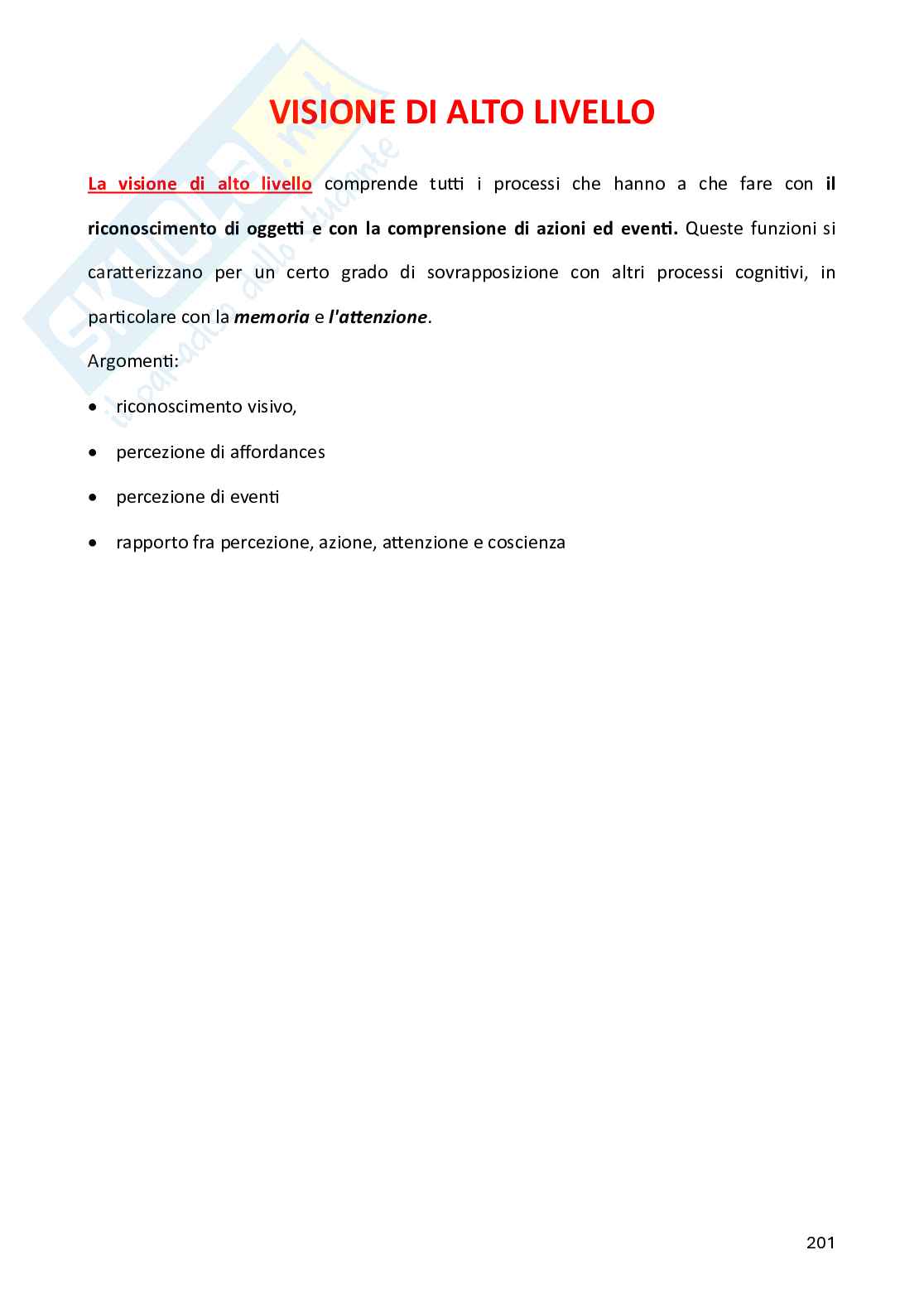 Percezione e psicofisica - Visione di alto livello Pag. 1