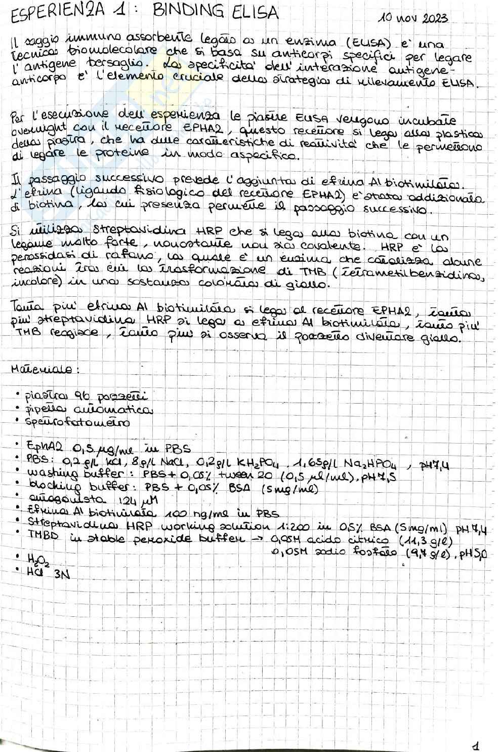 Quaderno di Laboratorio farmacologia sperimentale  Pag. 1