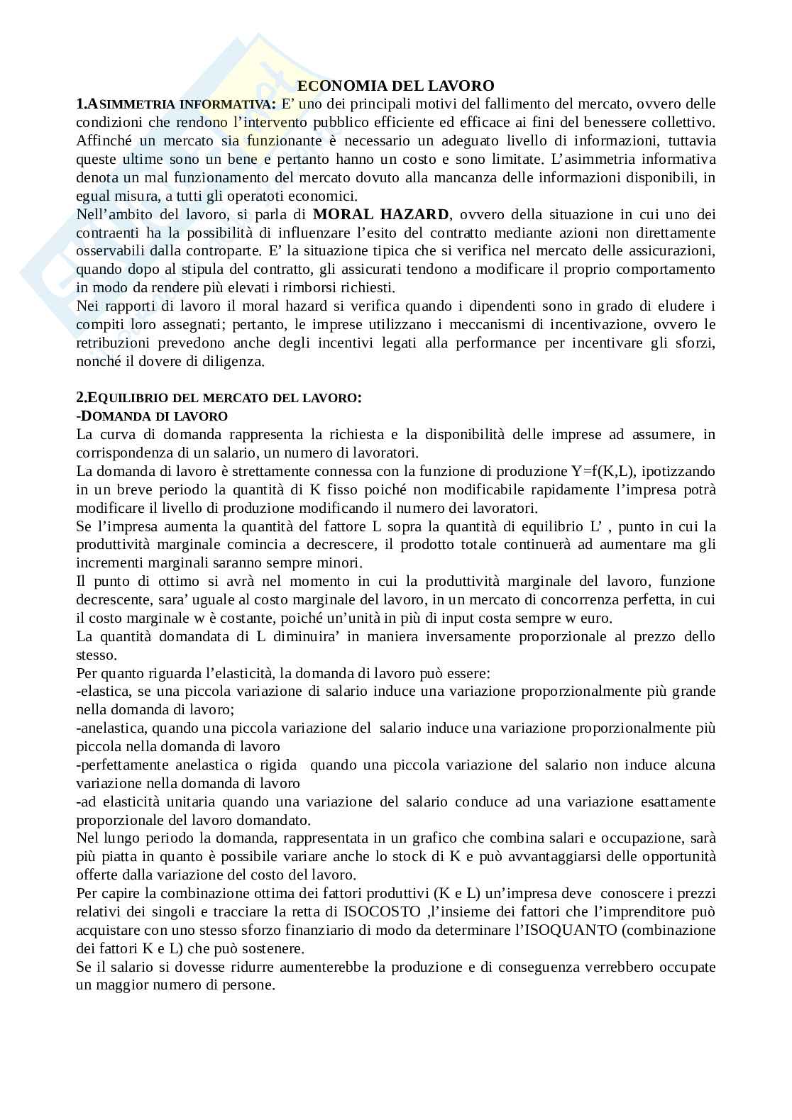 Domande esame Economia del lavoro Pag. 1