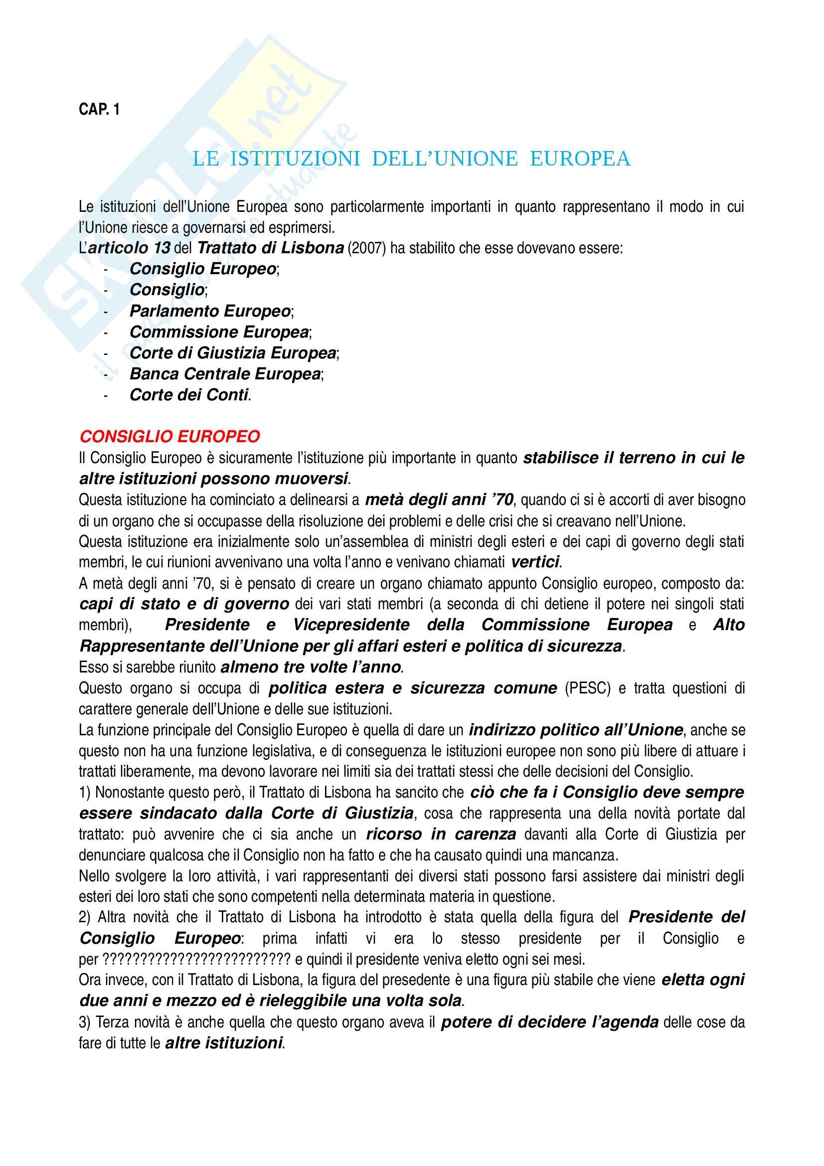 Riassunto esame Diritto dell Unione Europea, prof. Raffaelli, libro consigliato Diritto dell Unione Europea, Tesauro Pag. 1