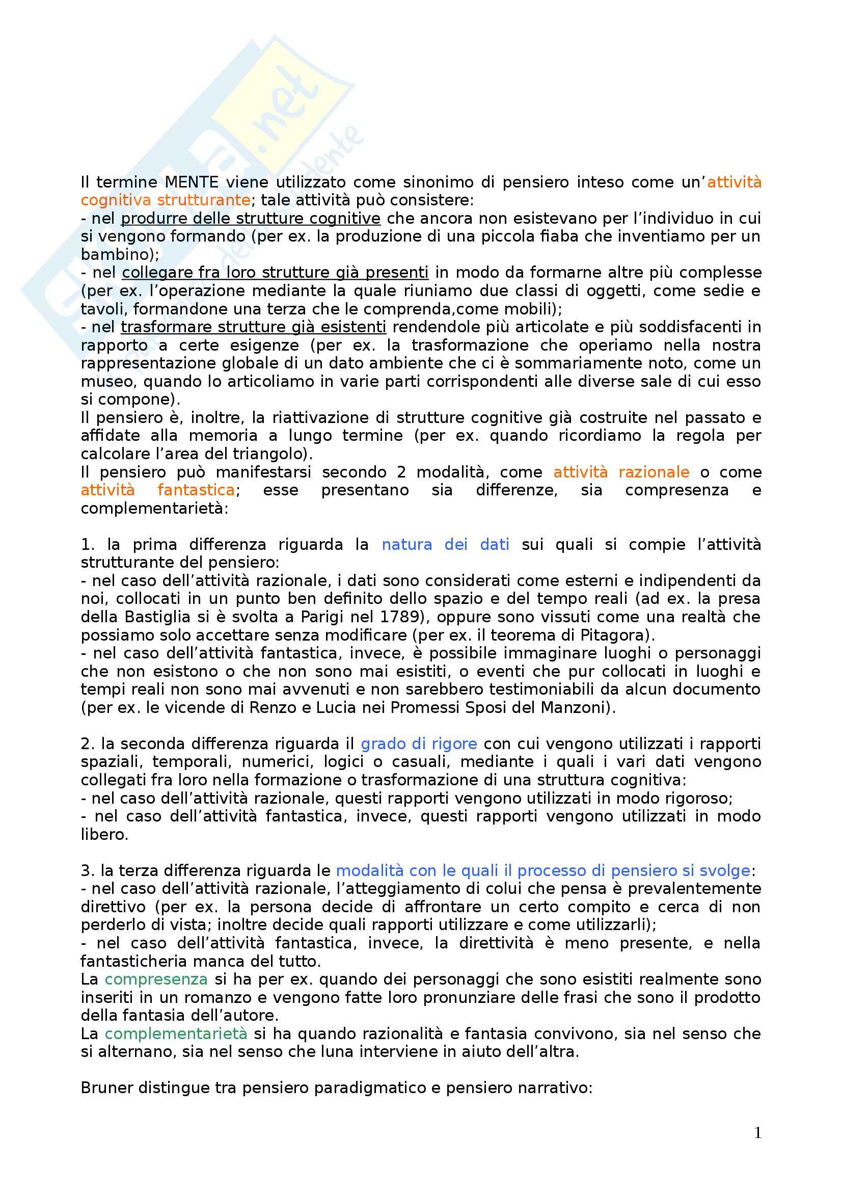 Riassunto esame Psicologia dello sviluppo, prof. Alesi, libro consigliato La mente efficiente, Petter Pag. 1