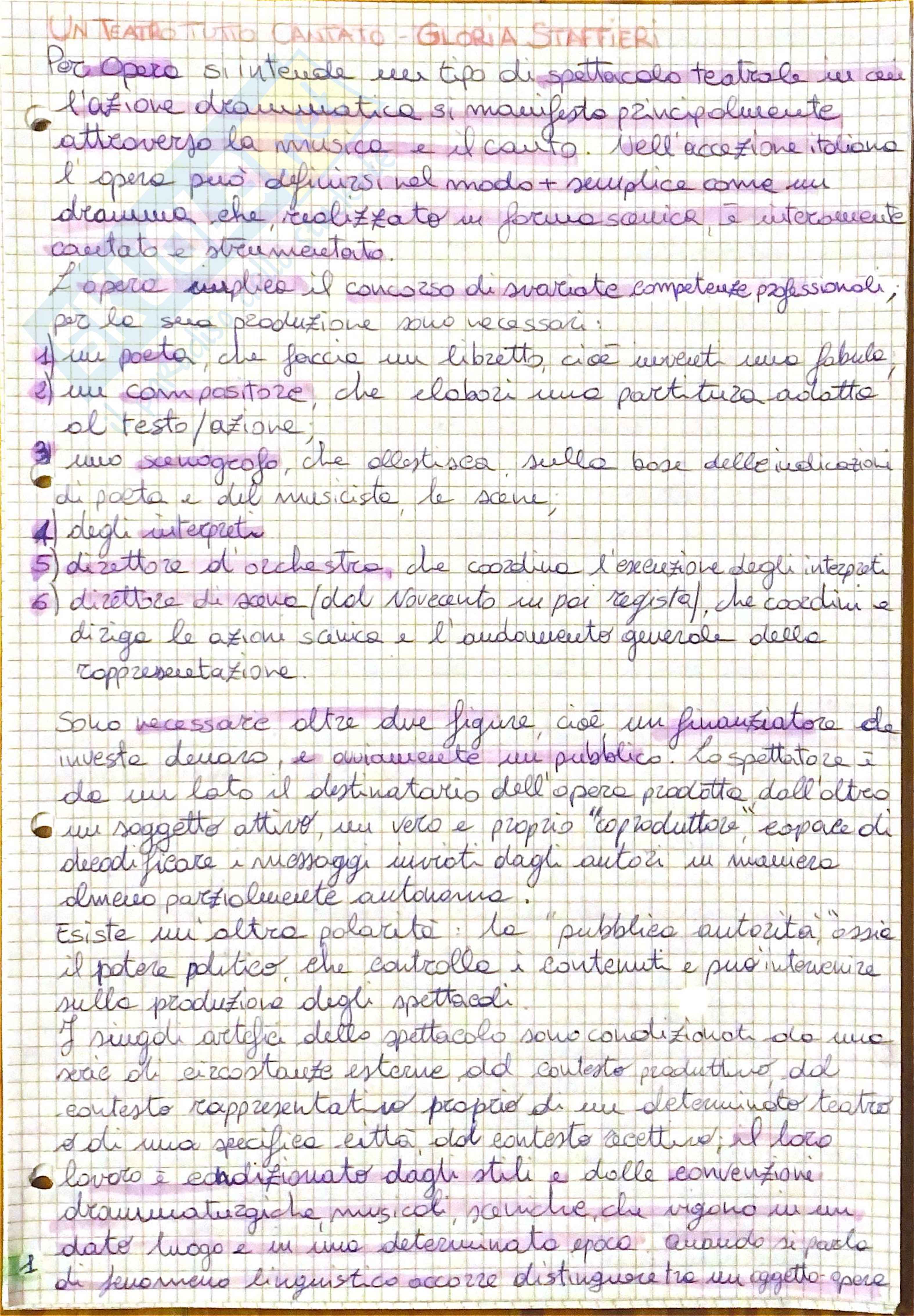 Riassunto esame Drammaturgia musicale, Prof. D'Ovidio Antonella, libro consigliato Un teatro tutto cantato, Staffieri Pag. 1