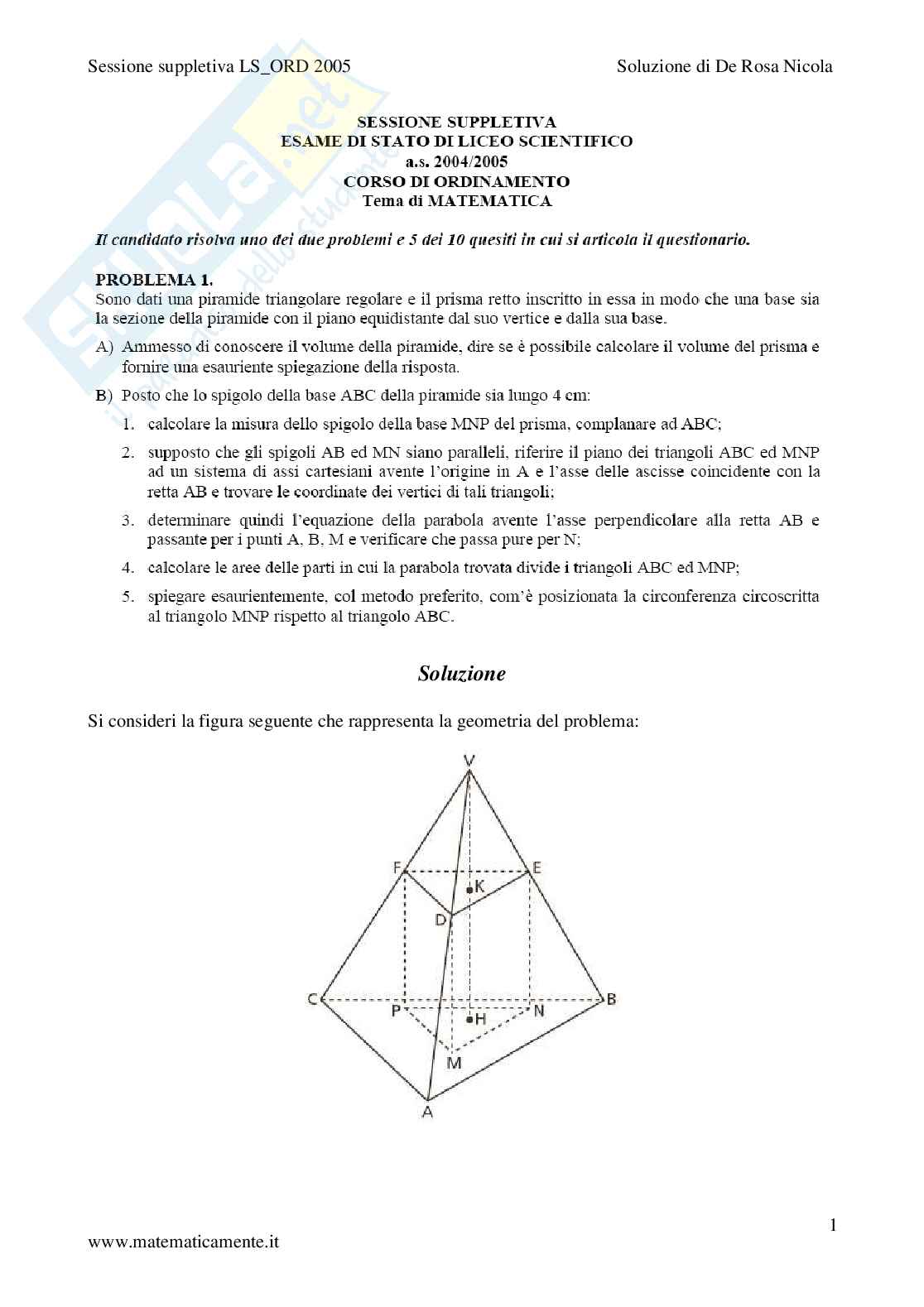 2005 - Liceo scientifico di ordinamento sessione suppletiva Pag. 1