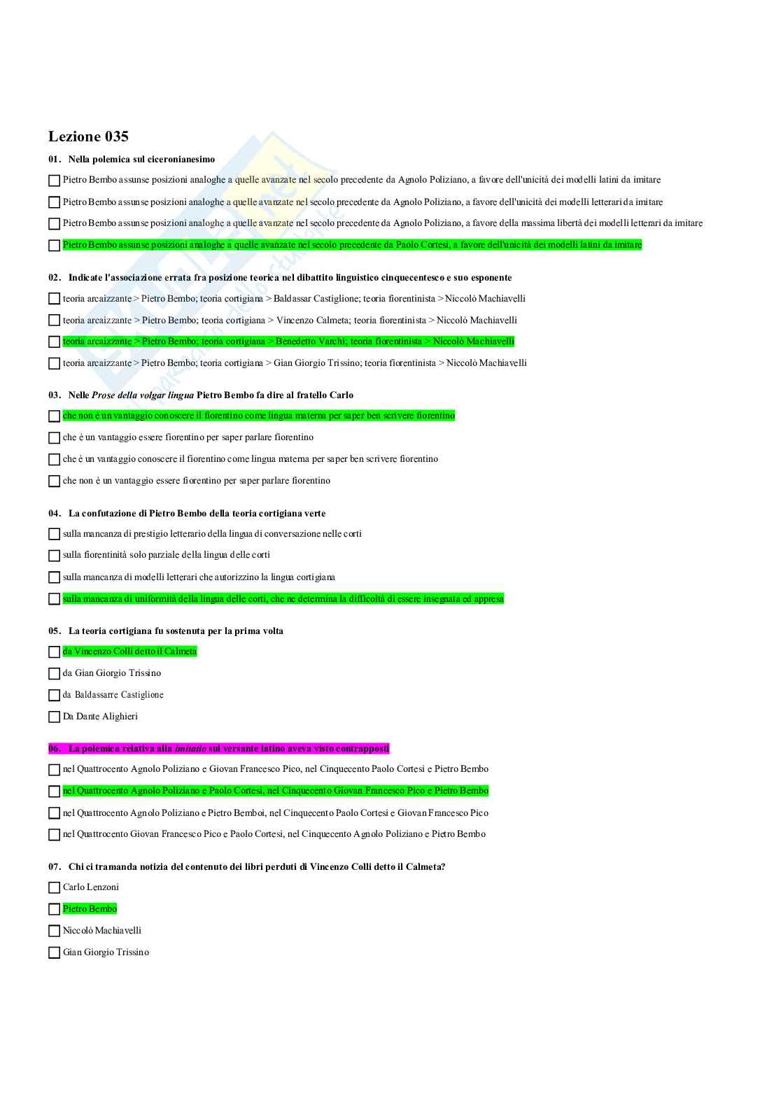 Paniere completo di Linguistica italiana (2025) - Risposte multiple e fuori paniere Pag. 51