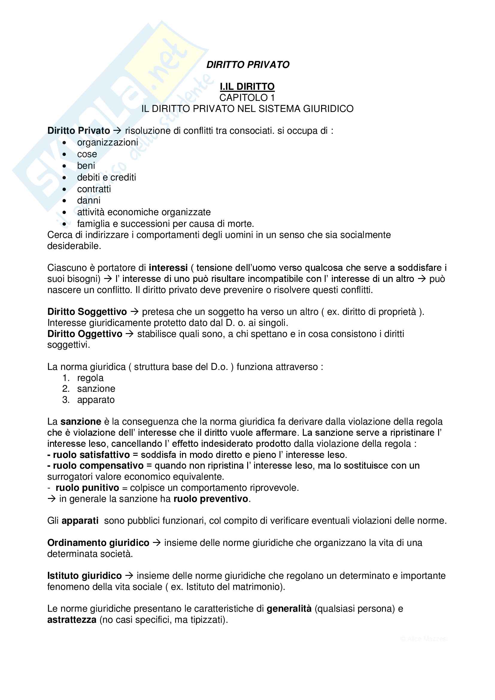 Riassunto esame Diritto Privato, prof. Afferni e Grondona, libro consigliato "Diritto Privato" di Vincenzo Roppo Pag. 1