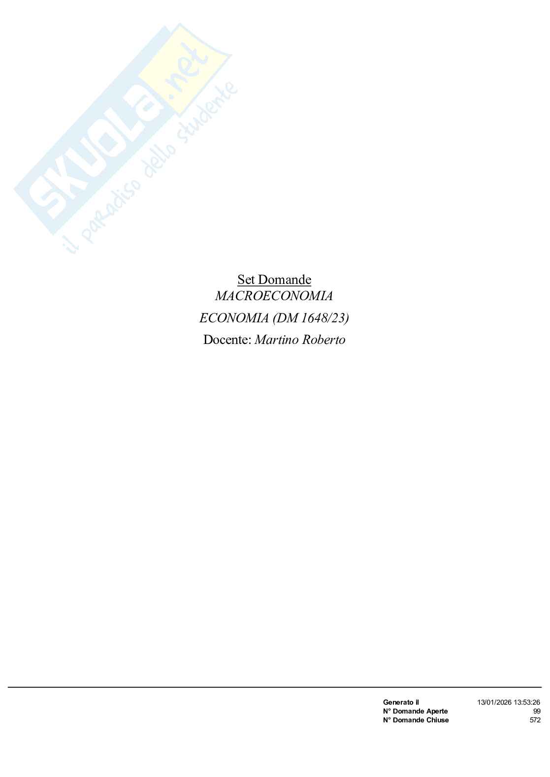 Paniere Macroeconomia  Pag. 1