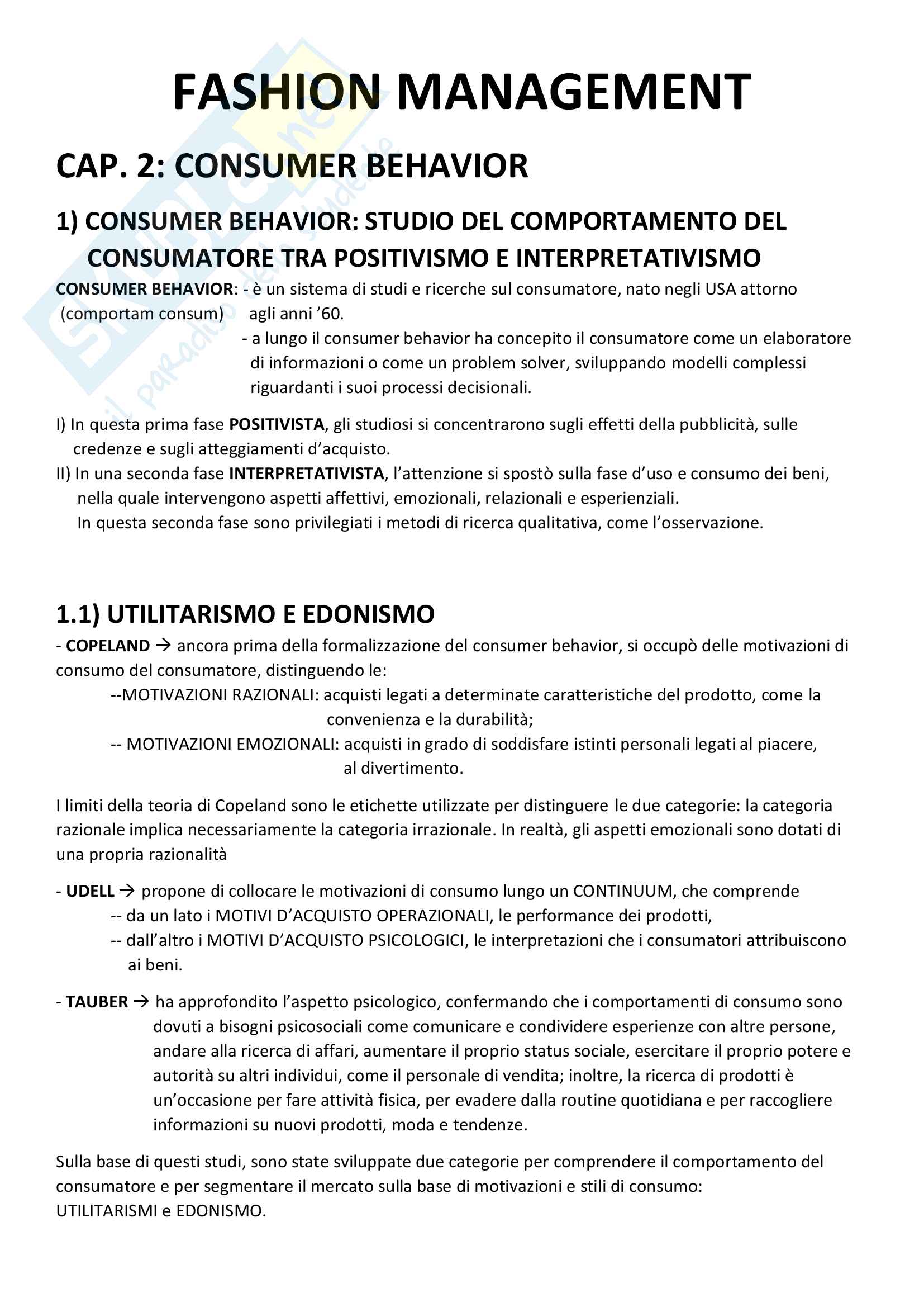 Riassunto esame Consumi e cultura d'impresa, docente Ferraresi, libro consigliato Fashion Management, Ironico Pag. 1