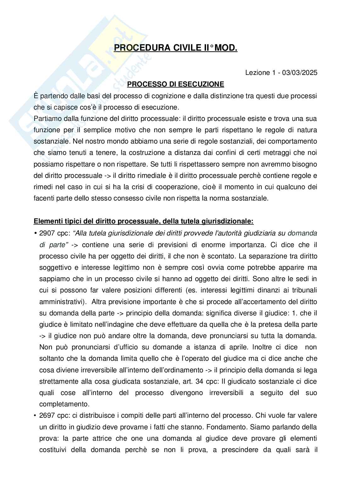 Lezione 1 Procedura civile Pag. 1
