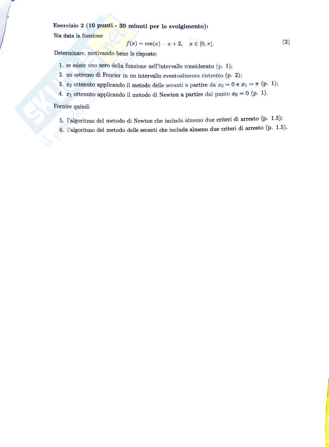 Esame Calcolo numerico 14 Gennaio 2021 Pag. 2
