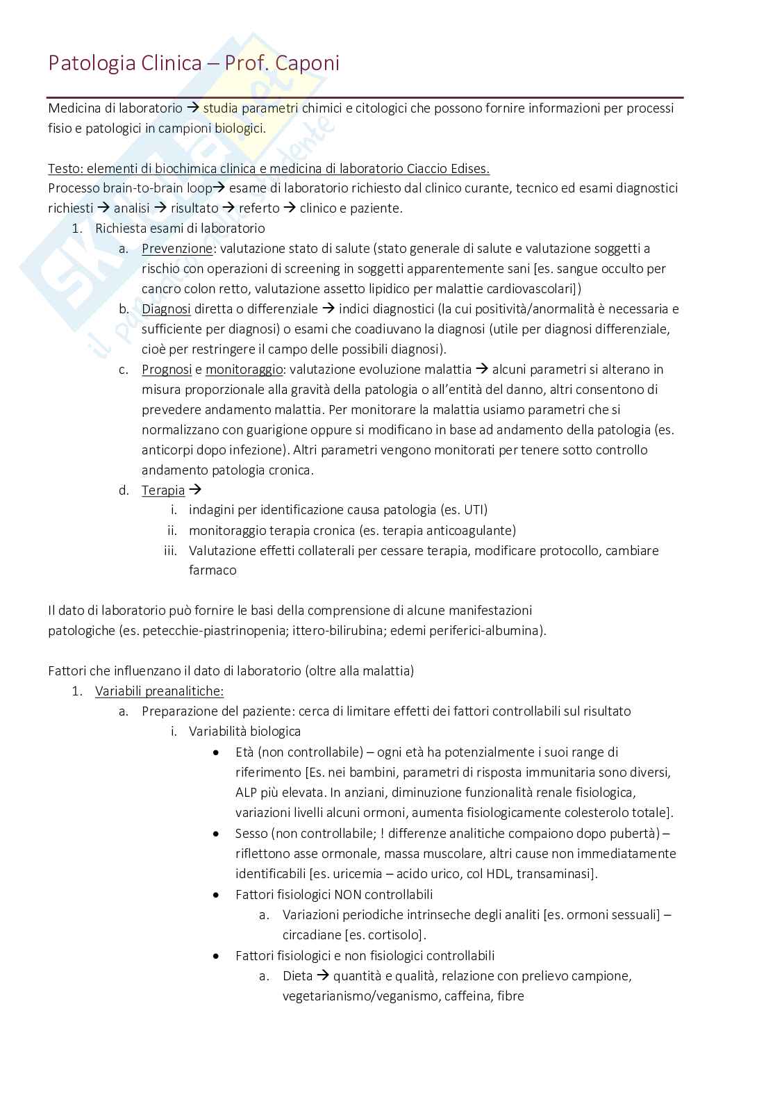 Patologia clinica    Pag. 1
