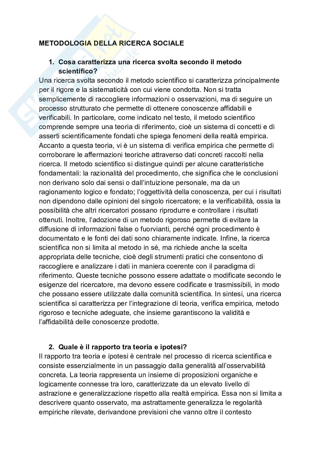 Metodologia della ricerca sociale Pag. 1