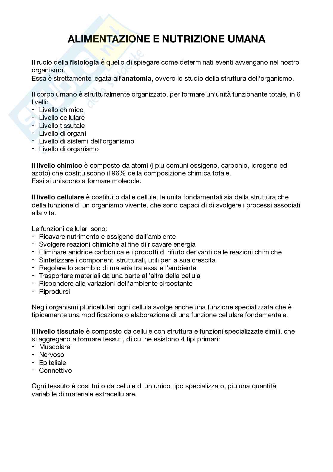 Alimentazione e nutrizione umana Pag. 1