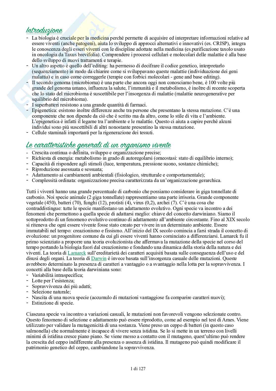 Appunti di Biologia generale Pag. 1