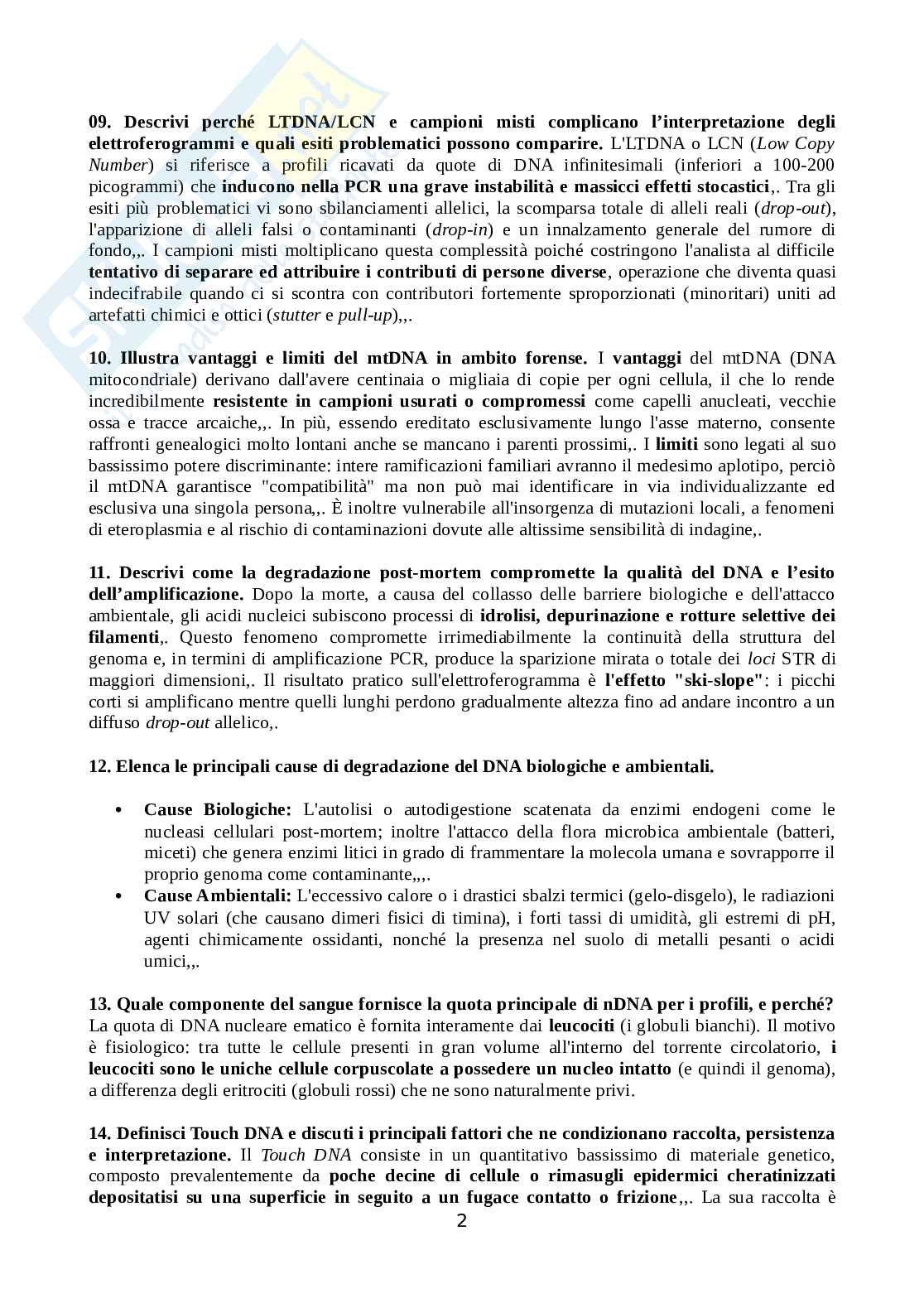 Set Domande aperte Genetica forense Pag. 2