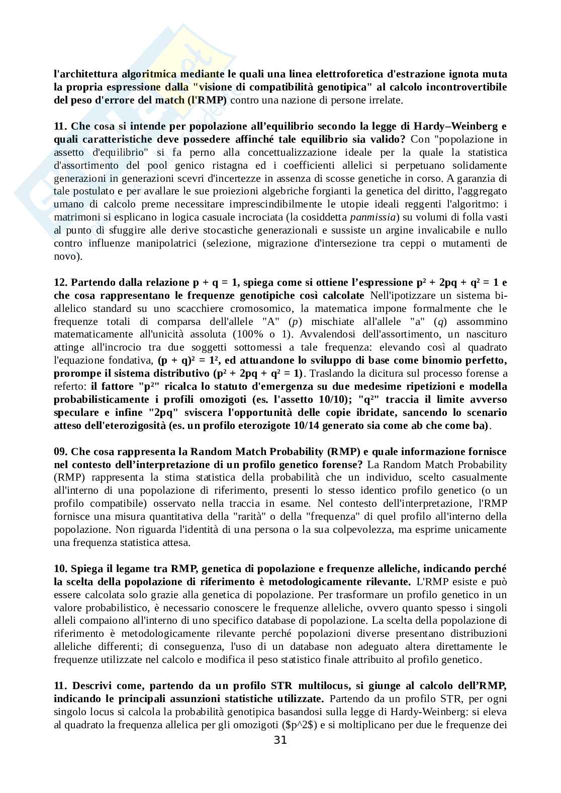 Set Domande aperte Genetica forense Pag. 31