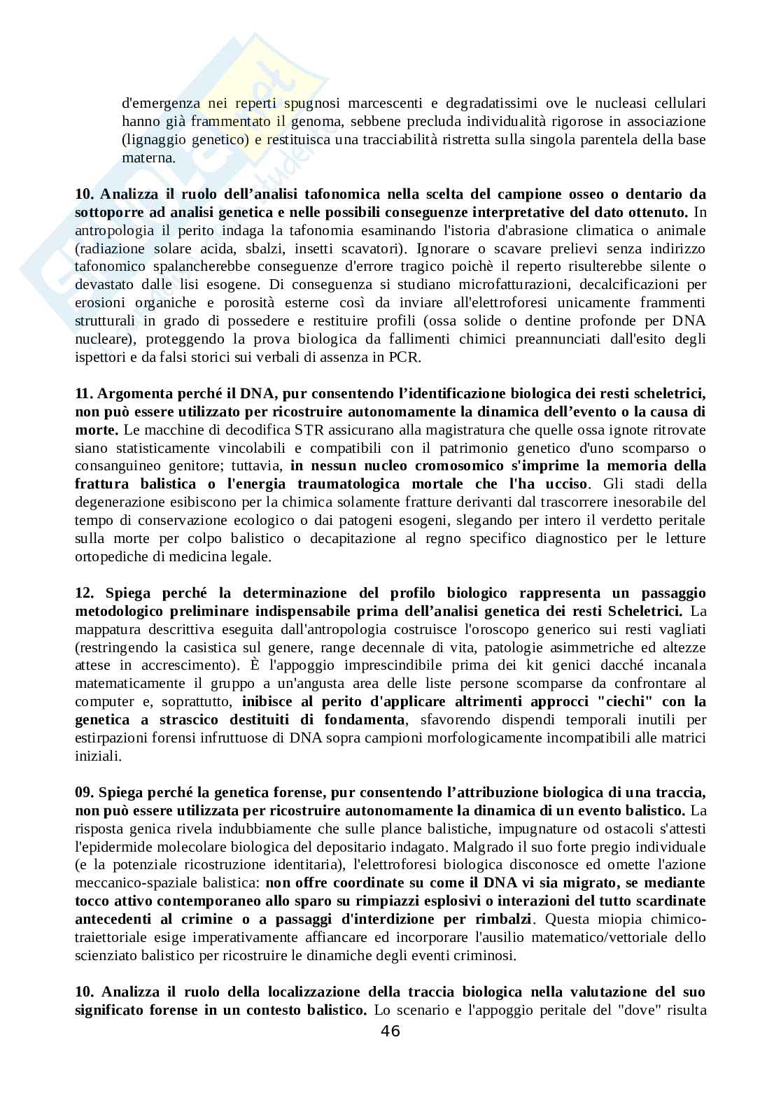 Set Domande aperte Genetica forense Pag. 46