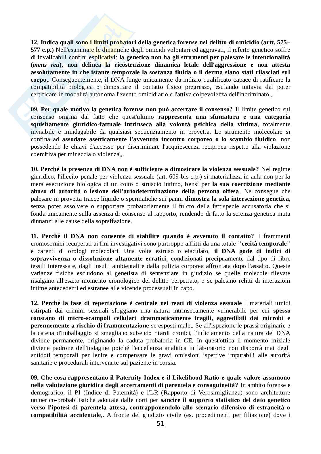 Set Domande aperte Genetica forense Pag. 51