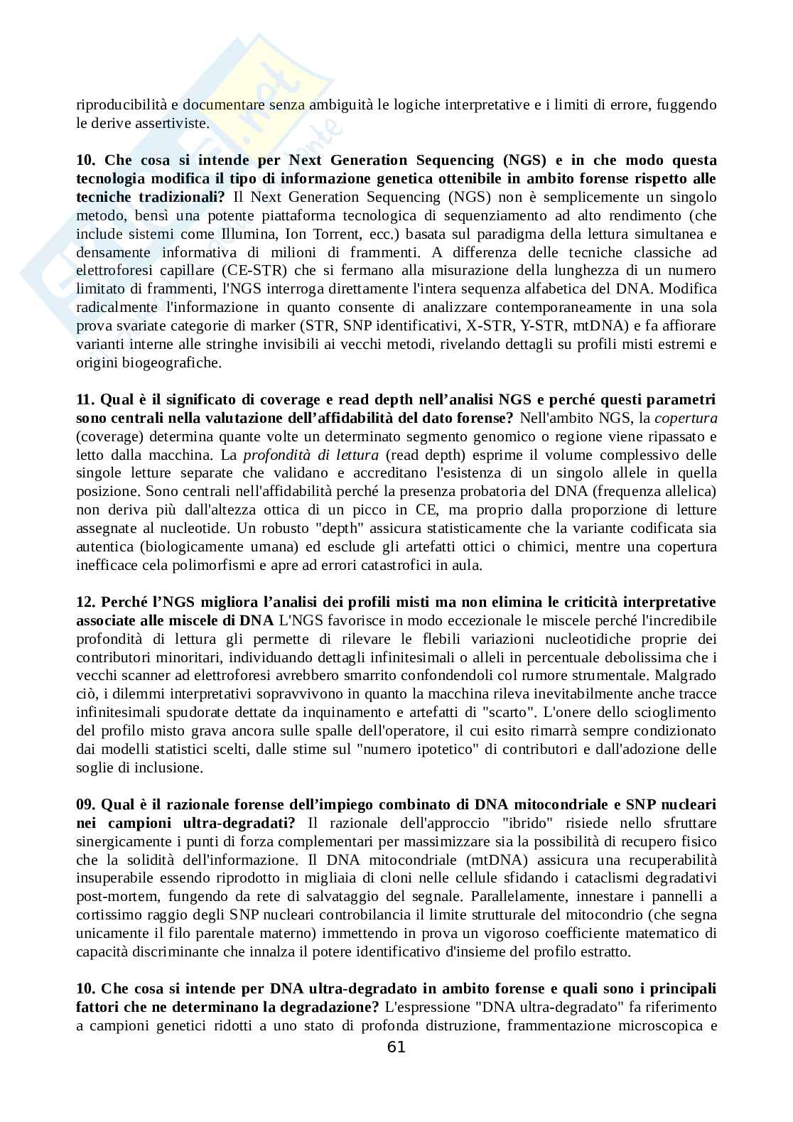 Set Domande aperte Genetica forense Pag. 61