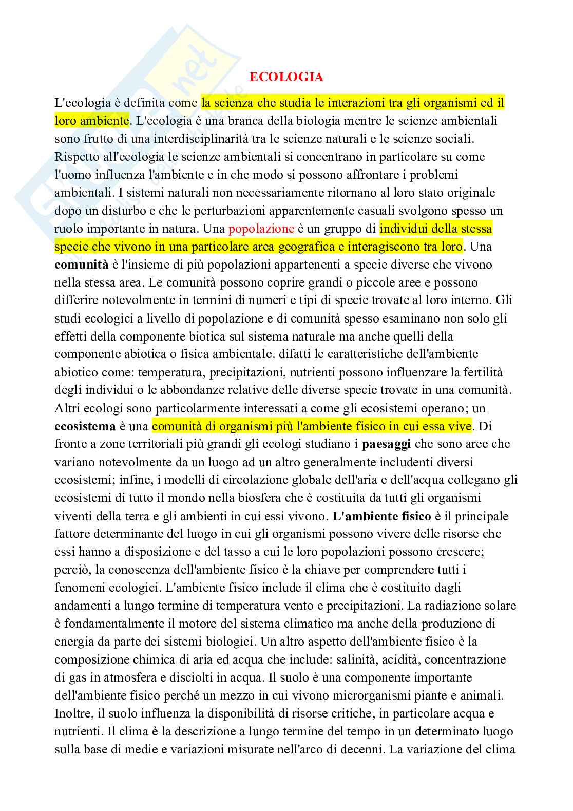 Appunti di Ecologia con laboratorio  Pag. 1