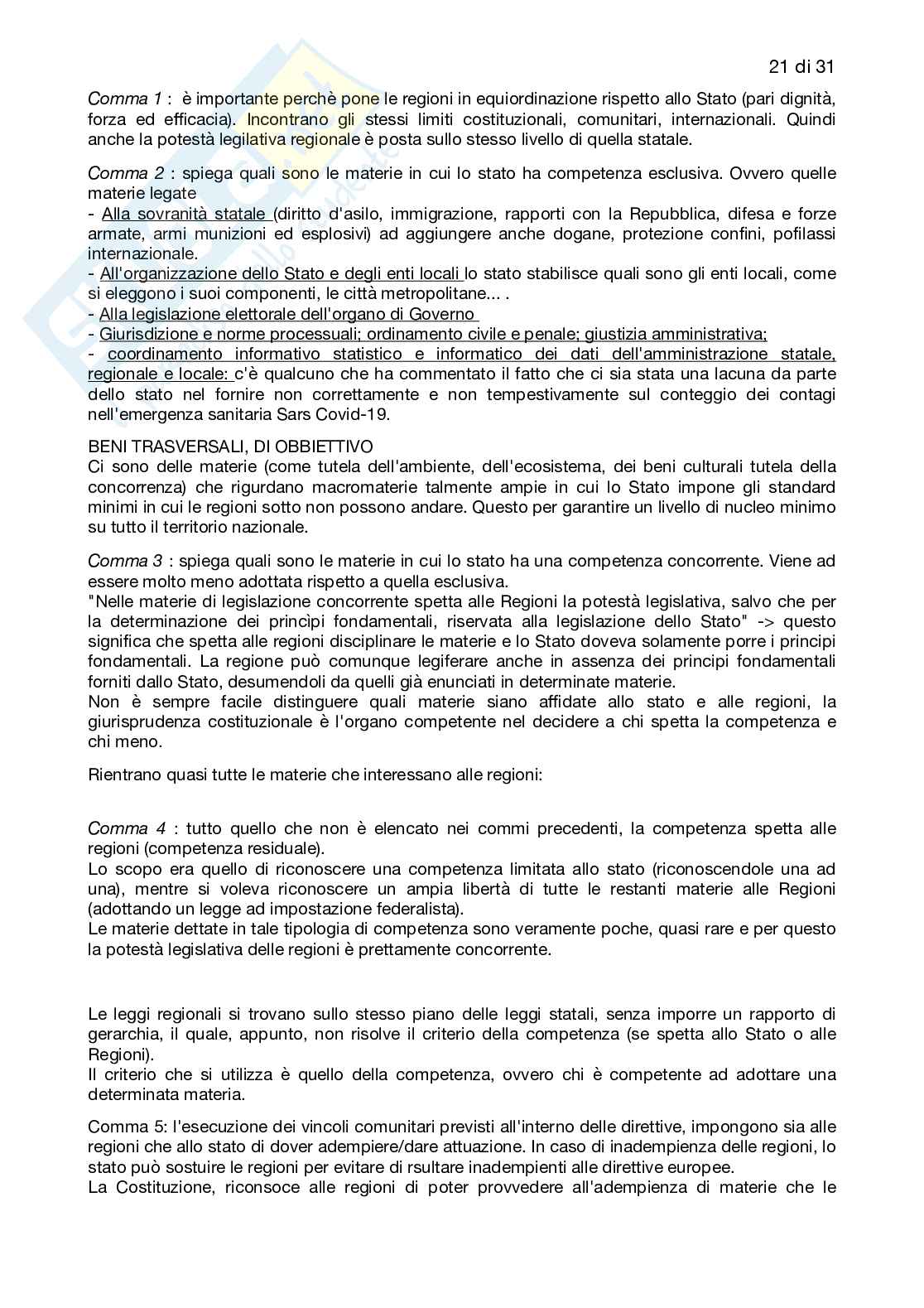 Riassunto esame Diritto comune, Prof. Biondi Francesca, libro consigliato Diritto regionale, Bin, Falcon  Pag. 21