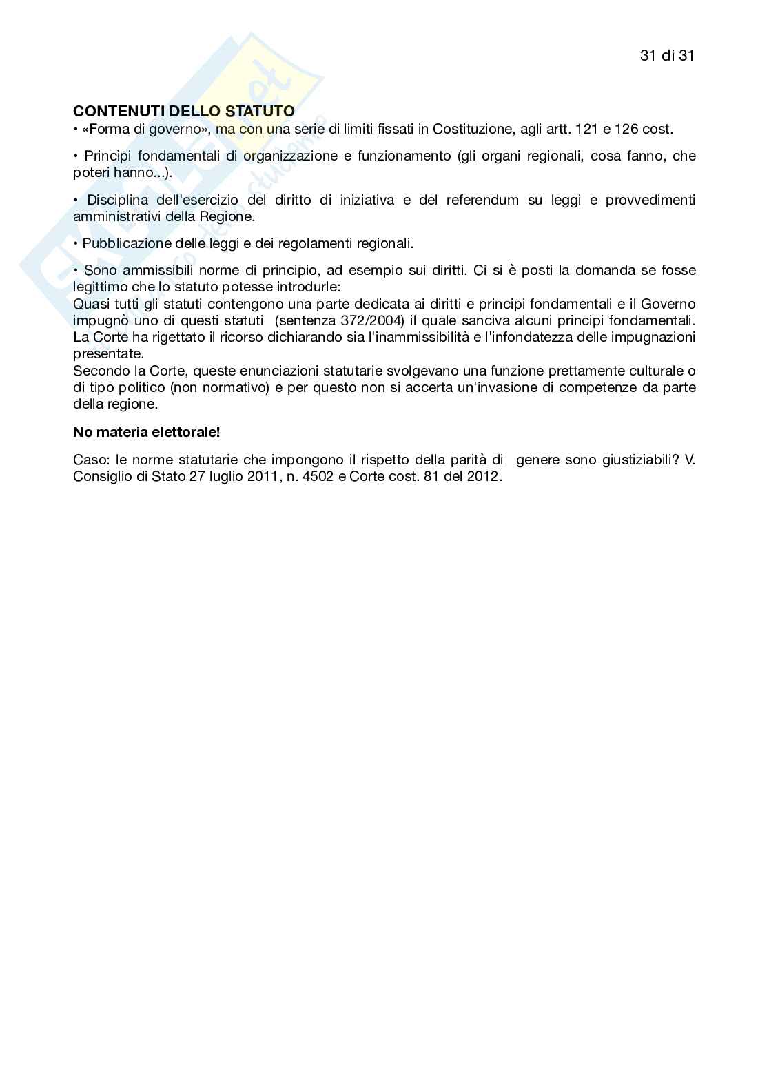 Riassunto esame Diritto comune, Prof. Biondi Francesca, libro consigliato Diritto regionale, Bin, Falcon  Pag. 31