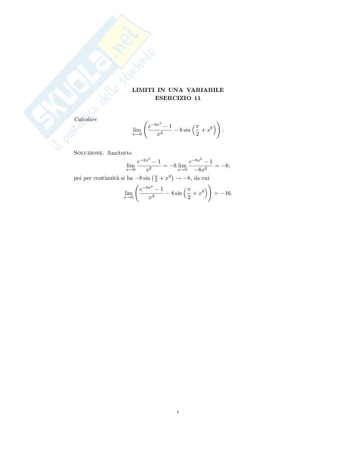 Limiti di una funzione in una variabile: esercizio 2.11 con commento audio Pag. 1