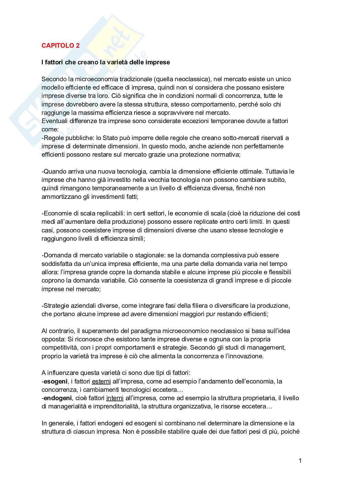 Riassunto esame Economia e gestione delle imprese, Prof. Picciotti Antonio, libro consigliato Economia e management delle imprese , Ferrucci, Tunisini, Pencarelli Pag. 2