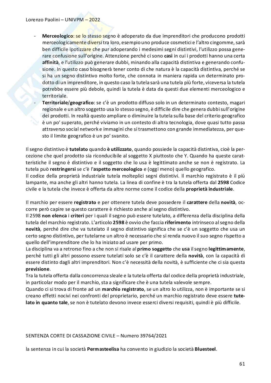 Appunti corso di Diritto delle Proprietà Intellettuali e dei Nuovi Beni Pag. 61
