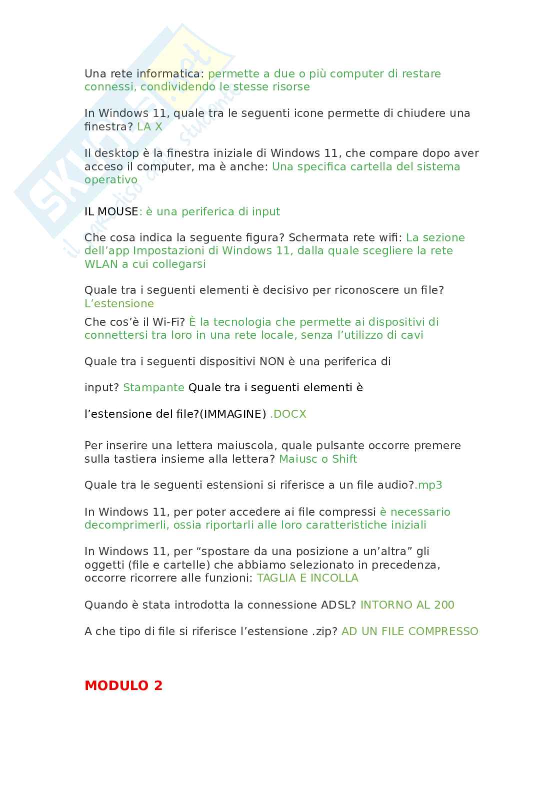 Domande Eipass 7 moduli (aggiornamento 6.0) - Modulo 1-2-3 ultima versione. Aggiornato e completo Pag. 2