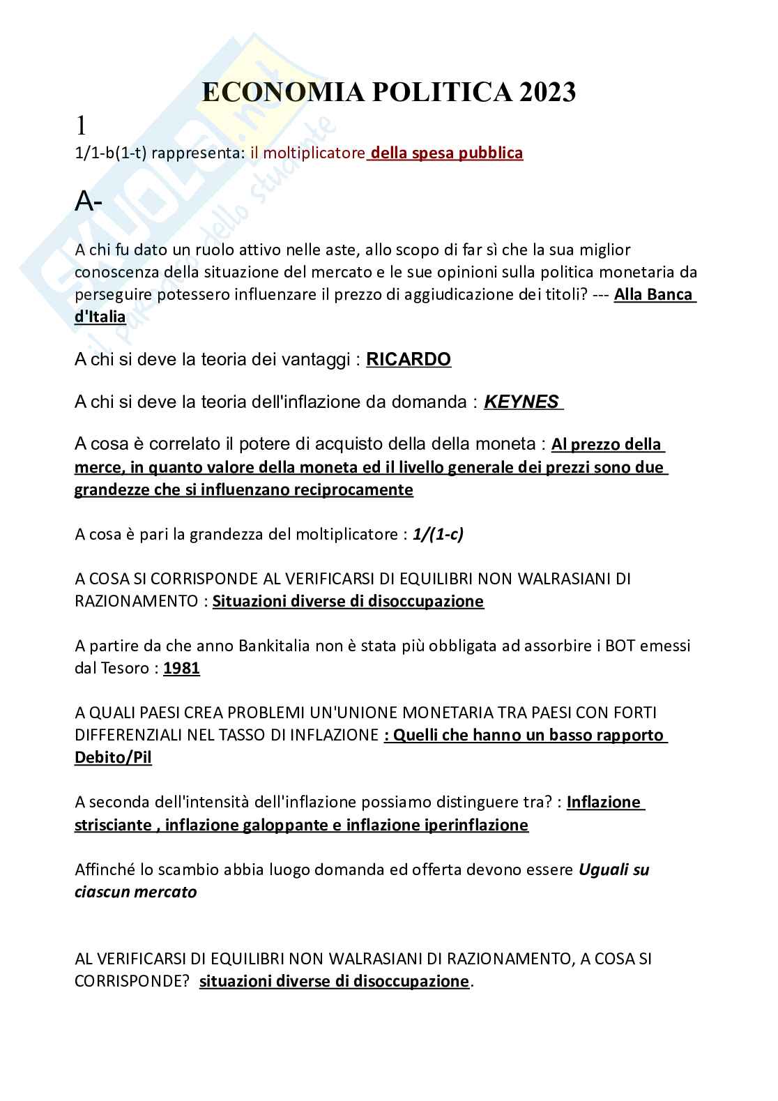 Paniere nuovo (2026) di Economia politica  Pag. 2